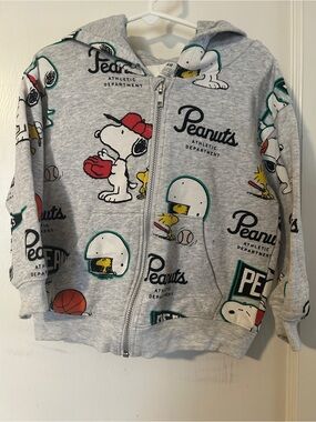 H&M Peanuts Light Grey Zip Hoodie with Sports Character Prints